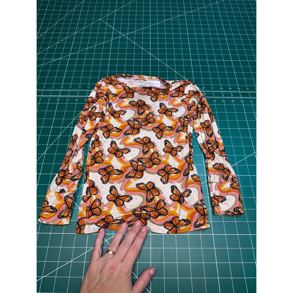 Posh Peanut 6T Butterfly Rainbow Long Sleeve Pajama Top Orange Pink Bamboo